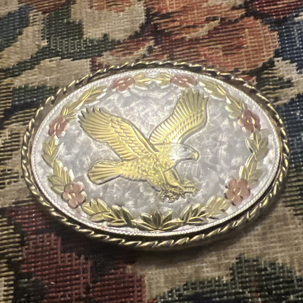 Silver Gold Tone Small Oval Buckle Eagle Center  W Brand USA Made Vintage Buck17